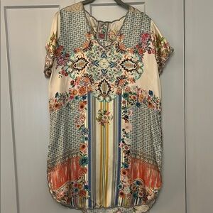 Johnny Was Cream and Blue Floral Mini Dress/ Tunic